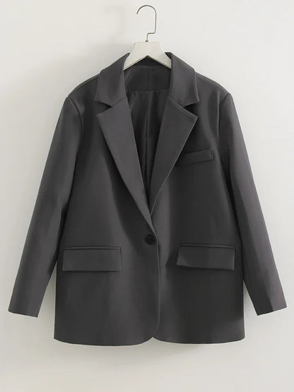Women Blazers Grey Autumn Outerwears Office Jackets Ladies Coat Long Sleeve Pockets Black Blazers For Women Casual Long Jackets