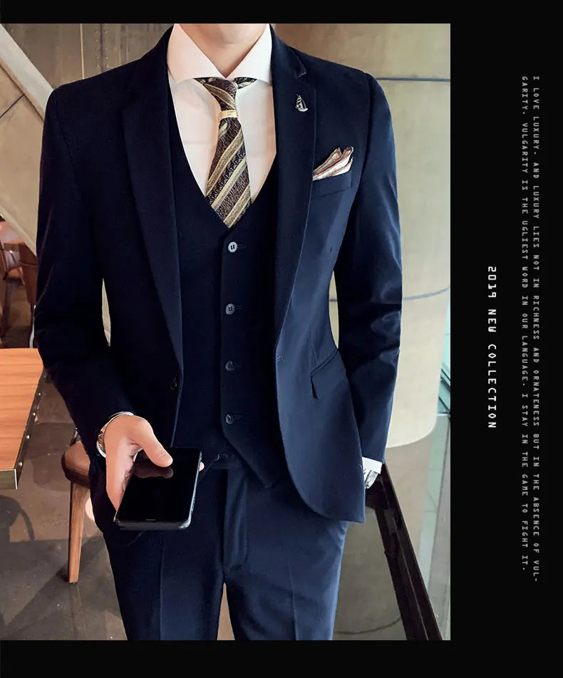 Men's 2025 Three-Piece Suit Set Casual Business Wedding Banquet Outfit Handsome M-4XL Stylish Combination with Vest And Trousers
