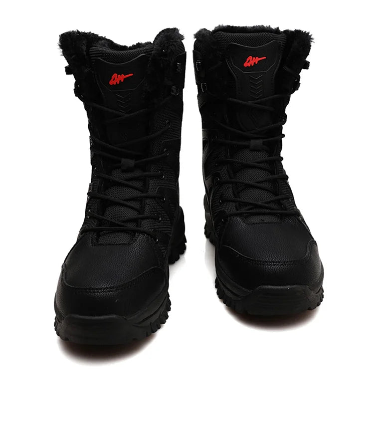 New High Top Men's Boots Waterproof Winter Boots Warm Plush Snow Boots Men Lace Up Casual Anti-Slip Ankle Boots Army Work Boots