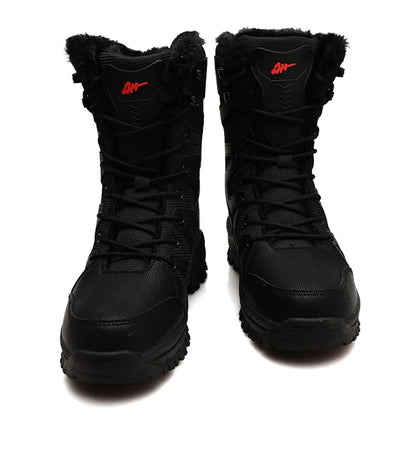 New High Top Men's Boots Waterproof Winter Boots Warm Plush Snow Boots Men Lace Up Casual Anti-Slip Ankle Boots Army Work Boots