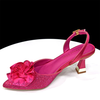 2025 Elegant Shiny Green Handbag & Medium Heel Shoe Set with Exquisite Handmade Floral Accents for Weddings & Parties
