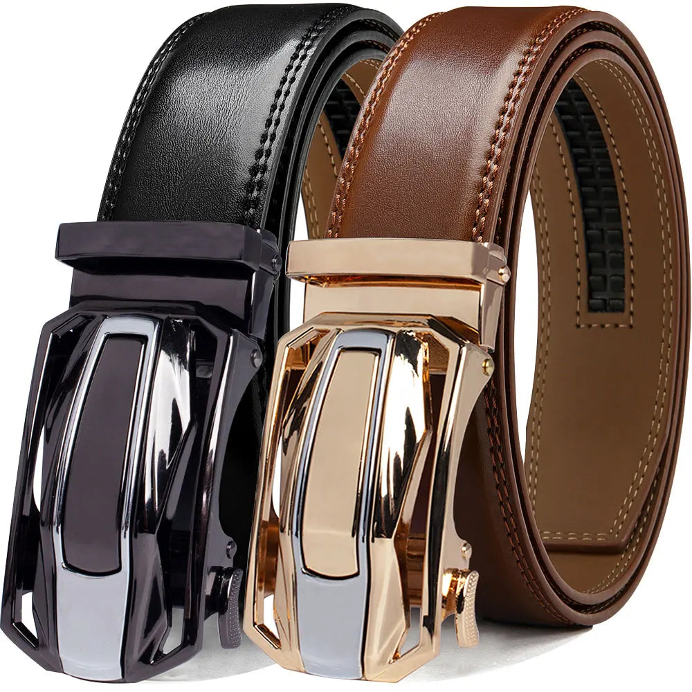 Men Belt High Quality Genuine Leather Belt Metal Alloy Automatic Buckle Brand Luxury Design Waist Belts for Men 150cm Size