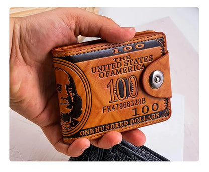 Men's Wallets With 100 US Dollar Pattern Wallet Male Leather Wallet Photo Card Holder Fashion Large Capacity Wallet Purse Bag