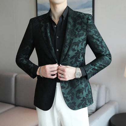 2025 Spring Luxury High-end Jacquard Men's Suit Coats British Style Men Slim Fit Casual Groom Wedding Dress Party Suit Blazers