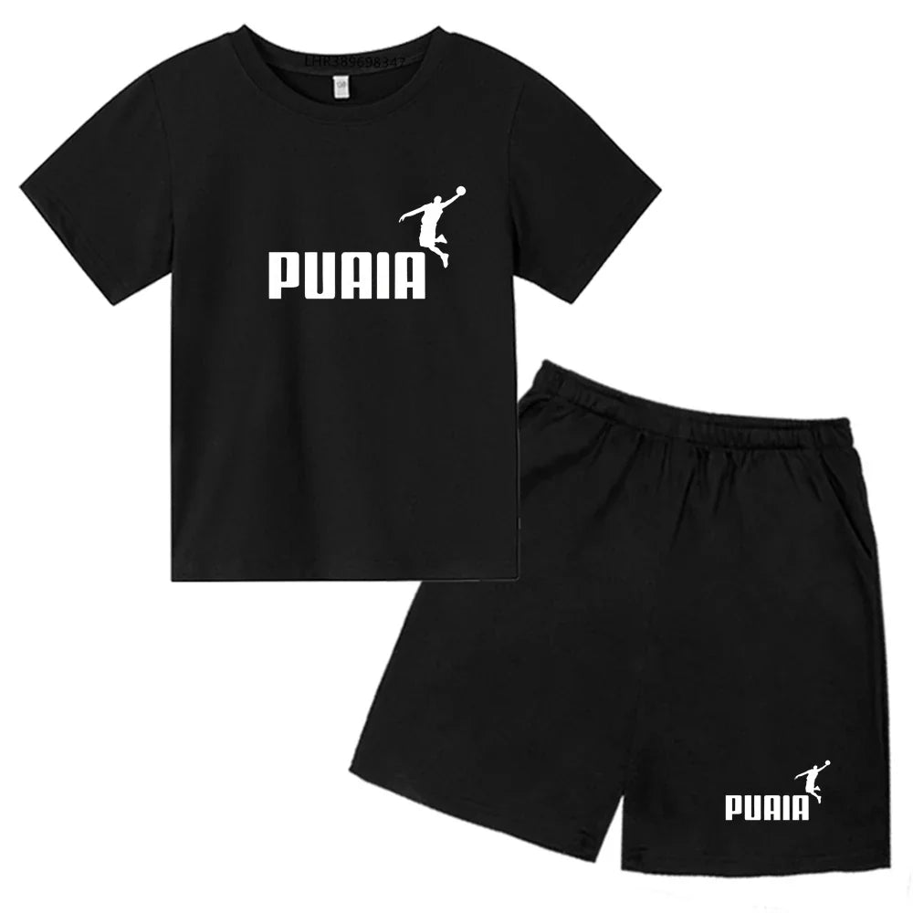 Summer Kids T-shirt print Round-Necked Print Boy Girls white 3-12Years Top+Shorts Two-piece Set Casual cool breathable Set