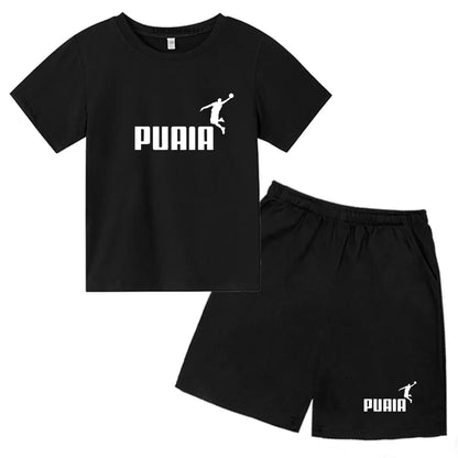 Summer Kids T-shirt print Round-Necked Print Boy Girls white 3-12Years Top+Shorts Two-piece Set Casual cool breathable Set