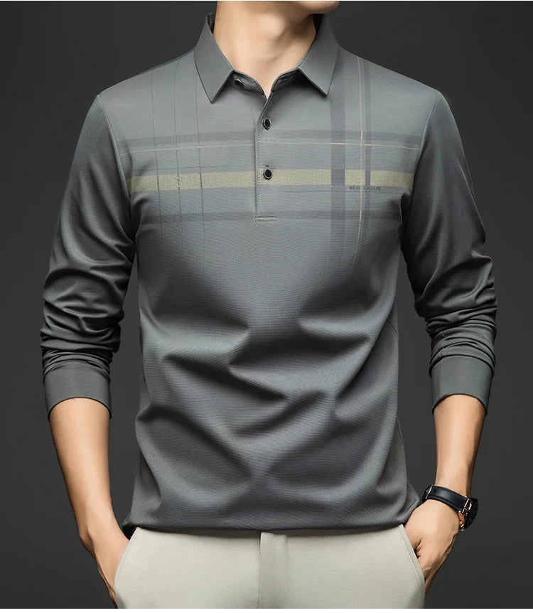 Polo T Shirt for Man 2026 Formal Business Slim Long Sleeve Tshirt Men Casual Loose Stripe Shirt for Man Designer Clothes