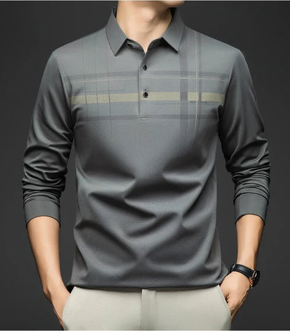 Polo T Shirt for Man 2026 Formal Business Slim Long Sleeve Tshirt Men Casual Loose Stripe Shirt for Man Designer Clothes