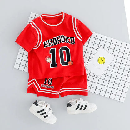 Children Cotton Clothes Baby Boys Sport Set Sport BasketBall O-Neck T-shirt Shorts 2Pcs/sets Infant Fashion Toddler Tracksuits