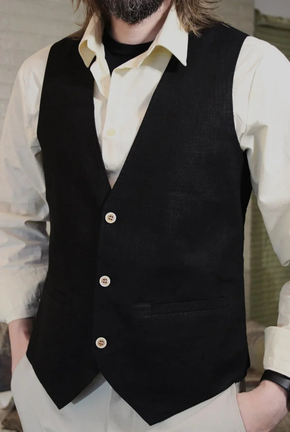 Men's Summer Linen Vest  V Neck Suit Waistcoat Casual Vest Regular Fit Men's Linen Vest