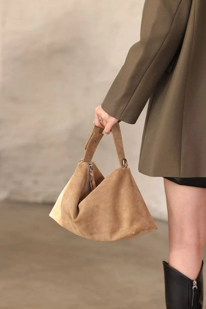 Genuine Grade Autumn Winter Big Boston Luxury Designer Tote Soft Matte Suede Leather Women Handbag Female Shoulder Crossbody Bag