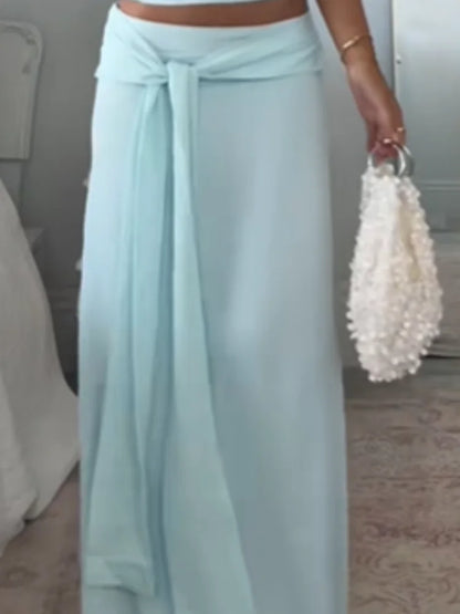 Solid Thin Skirts Set for Women Lace Up Strapless Tight Top Low Waist Straight Skirt 2026 NEW Summer Vacation Party Lady Outfit