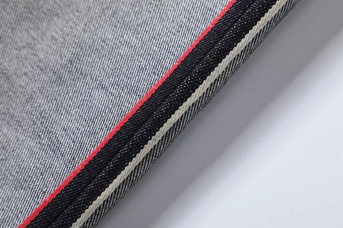 Men's Japanese Handmade Embroidered Jeans Pure Cotton Straight Tube Hip-Hop Popular Slim Red Ears Show Thin Trousers Devil Black