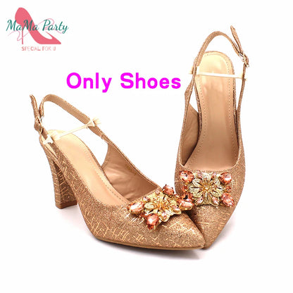 Color Italian Classics Design African Women Shoes and Bag Set High Quality with Shinning Crystal for Wedding Party
