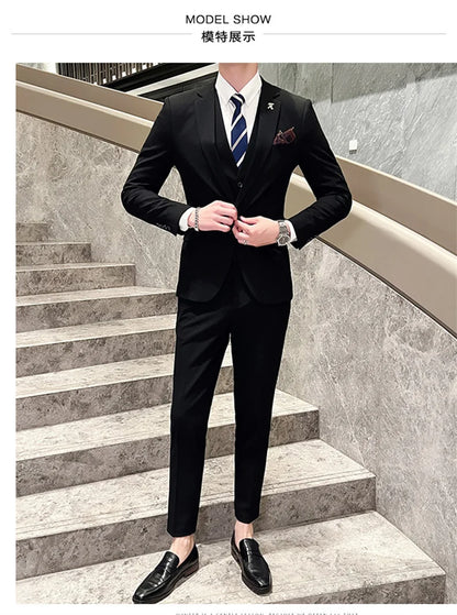 S-5XL Jacket Vest Pants Boutique Solid Color Casual Business Office Slim Mens Suit Groom Wedding Gown Blazer Waist Coat Trousers