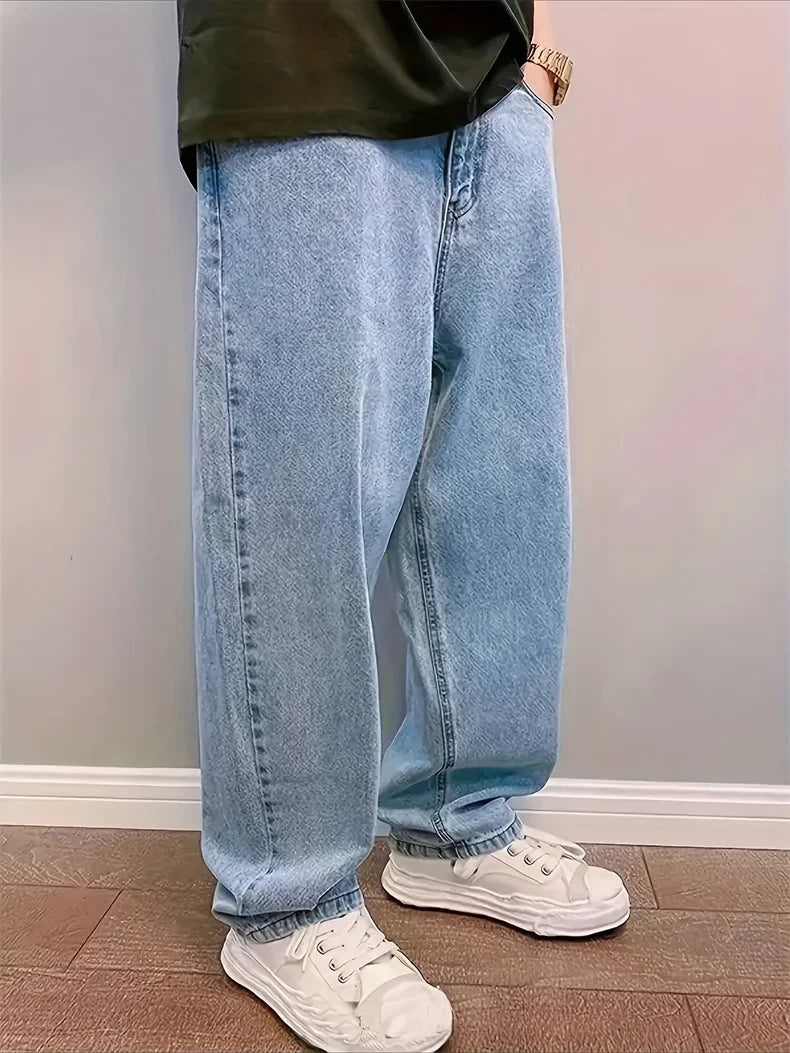 Casual Oversize Baggy Jeans Mens Spring Autumn Straight Loose Light Blue Denim Trousers Streetwear Fashion Wide Leg Pants Y2k