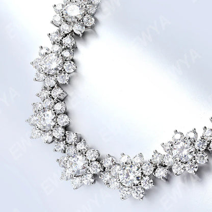 Luxury 35-39cttw D Color Gradient Full Moissanite Sunflower Tennis Necklace for Women S925 Silver All Diamond Neck Chain