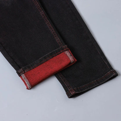 Men's Elastic Patch Style Jeans Black Red Design Slimming Men's Clothing Cozy Denim Pants Personalized Hip Hop Trend Trousers