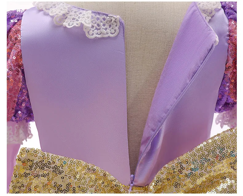 Princess Dress for Girls Tangled Cosplay Costume Kids Halloween Christmas Carnival Birthday Party Fancy Clothes