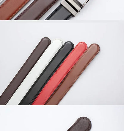 New Trendy Fashion Versatile Leather Men's Belt Alloy Automatic Buckle Two-layer Cowhide Classic Business Versatile Men's Belt