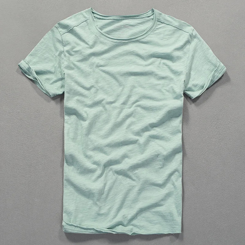 3007 Cotton T-shirt Men Excellent Quality Slub Cotton Solid Color Summer Japan Style Harajuku Male Comfortable Soft Pullover Tee
