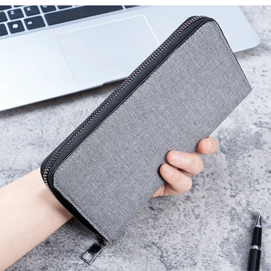 Portefeuille long pour homme, grande capacité, porte-cartes multiples, porte-monnaie zippé en toile, sac à main professionnel, porte-cartes, porte-monnaie