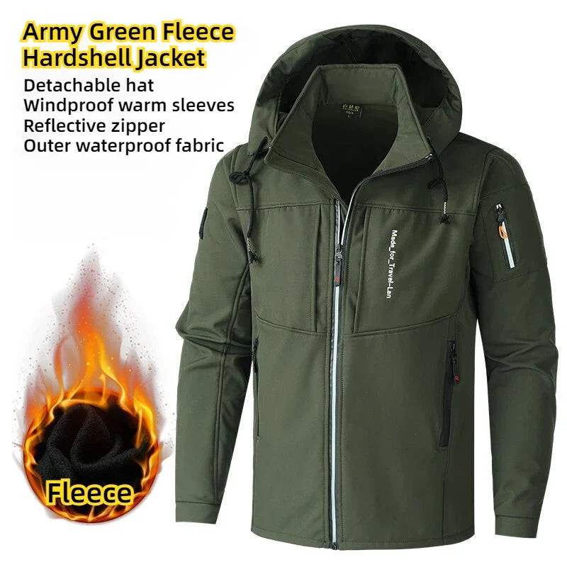Men's Outdoor Jackets Fleece Lining Windbreaker Waterproof Winter Warm Jacket for Men Detachable Hat Men's Coats