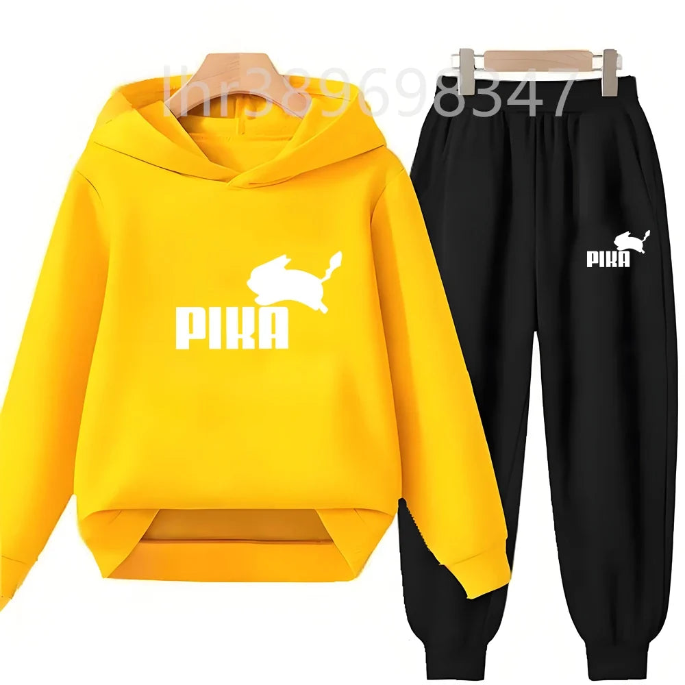Children's Suit Hoodies Top+Bottom Girls Pink Boy Black Age 3-12 Coat Casual Toddler Sweatshirt Little White Rabbit Clothing