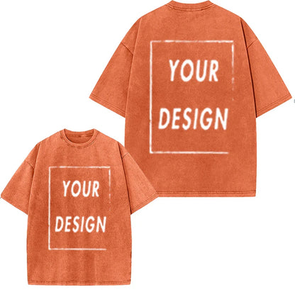Men's and Women's Cotton Washed T-Shirt Custom Printed T-Shirt 230G Top DIY Your Favorite Pattern or Logo Fashionable Custom Top