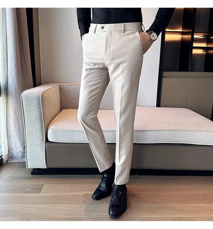 2024 Spring Autumn Fashion Business Casual Pants Men's Straight Leg Slim Fit Suit Pants Formal Office Social Wedding Dress Pants