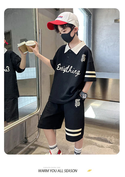 Kids Luxury Clothing Cotton Pique Fabric T-shirt Shorts Summer Outfit Set for Tweens Boys High Quality Polo Suit Child 5-14 Y