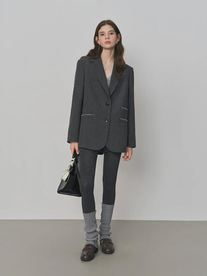 Contrast Color Line One-pocket Suit Jacket 2025 Autumn New Loose Versatile Notch Lapel Jacket 25FS13150