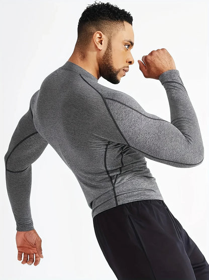 Fitness tight fitting men's long sleeved sports running basketball elastic base shirt with quick absorption and sweat wicking pr