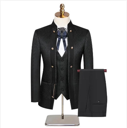 2025 New Wedding Host Performance Men's Suit Dress Three-piece Botanical Floral Pattern  Blazer  for Men with Pants and Vest