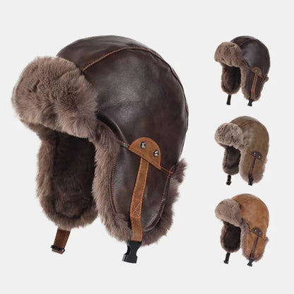 Bomber Hat New PU Leather Winter Hats for Men Women Waterproof Snow Ski Trapper Earflap Cap Male Female Russian Fur Hats