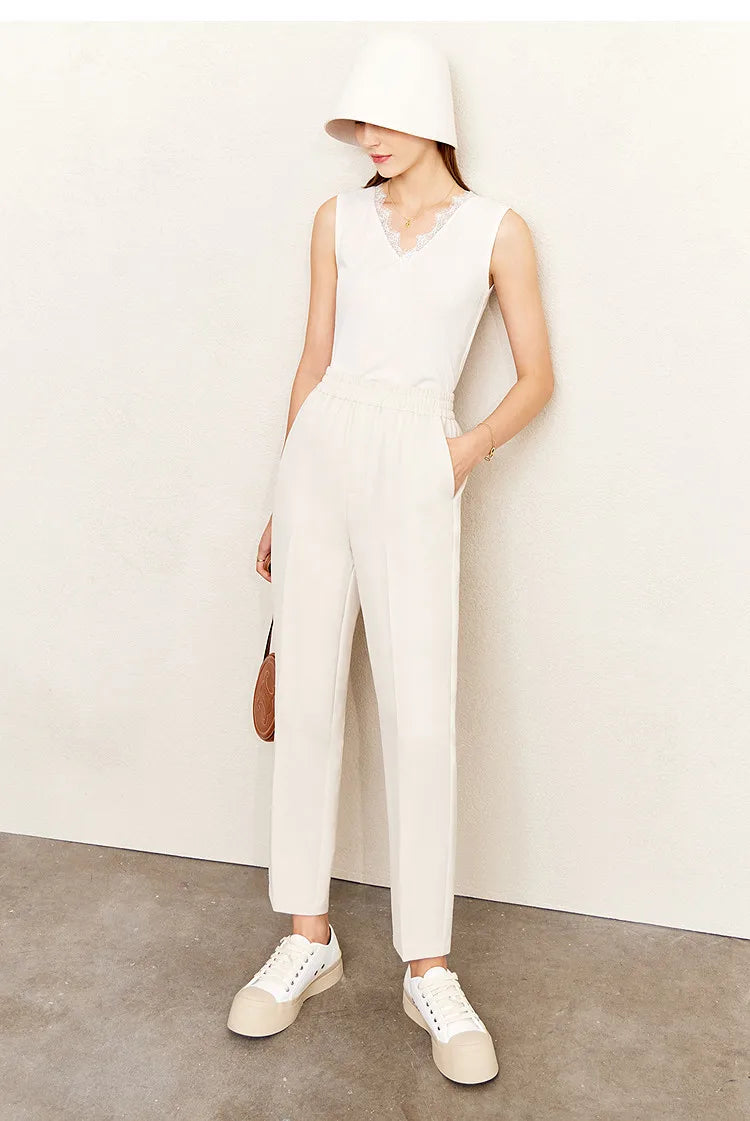 Women's Tank Top 2026 Summer New Lace Trim V-Neck Knit Sleeveless Vest Slim Fit Casual Layering Cami For Women 12612031