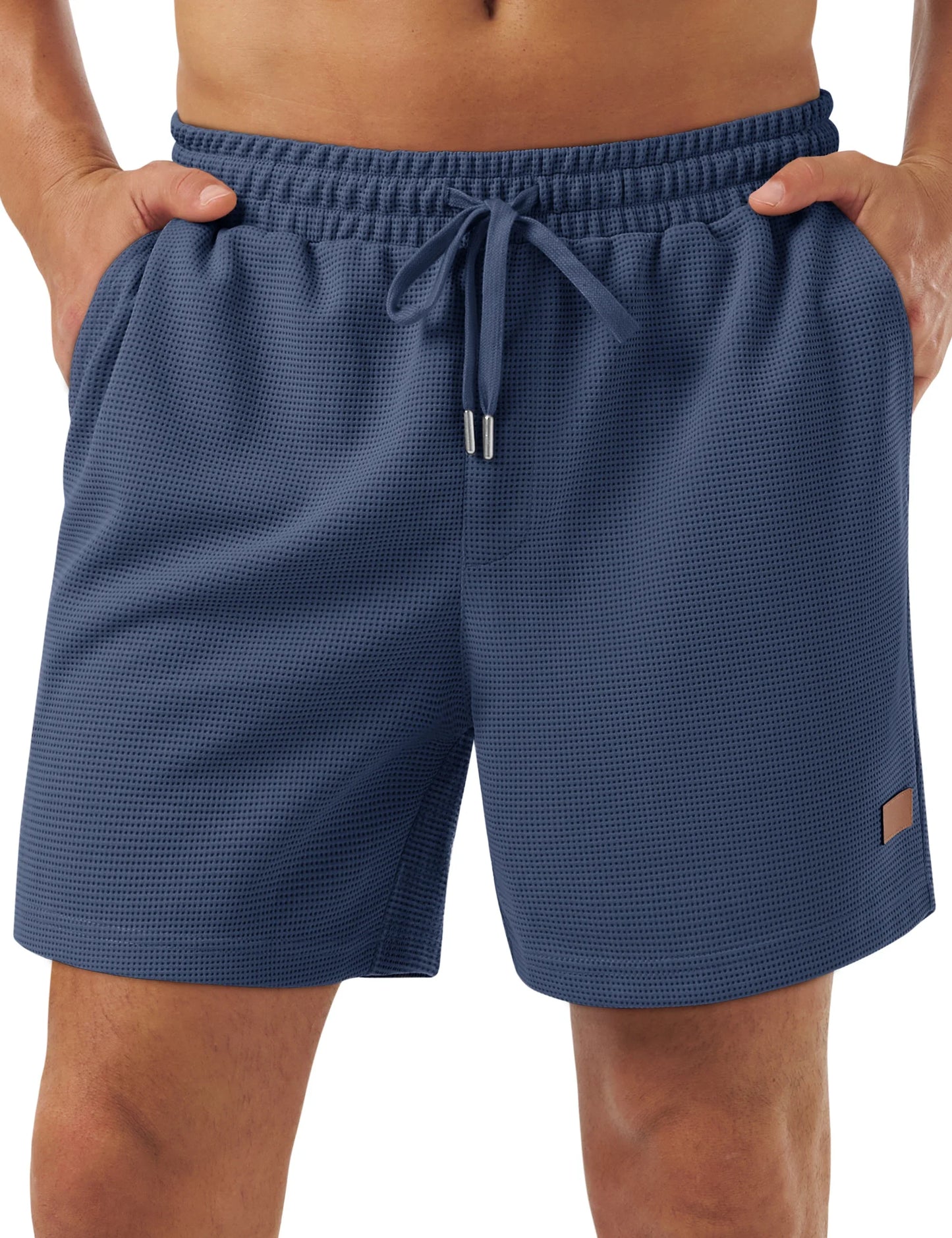 Men's Casual Waflle Shorts Knit 5'' Elastic Waist Drawstring Summer Beach Shorts Lightweight Breathable Streetwear 2026