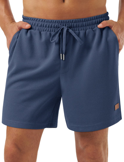 Men's Casual Waflle Shorts Knit 5'' Elastic Waist Drawstring Summer Beach Shorts Lightweight Breathable Streetwear 2026