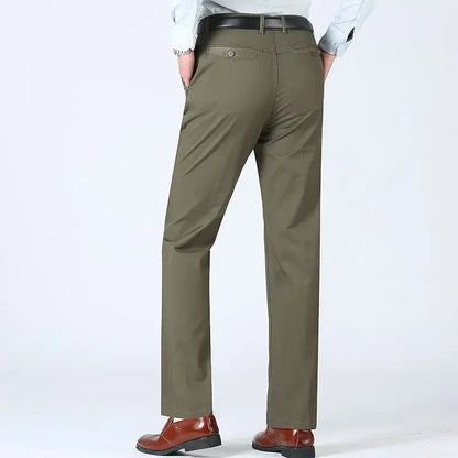 Summer Thin Pants 100% Cotton Men's Autumn Thick Suit Pant Slacks High Waist Straight Loose Bland Solid Business Casual Pants