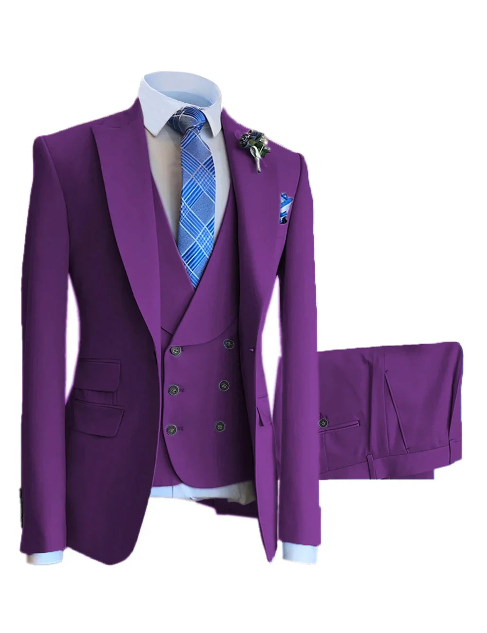 Men Suits Slim Fit Shawl Lapel Wool Tweed Prom Grey Formal Tuxedos Wedding Groomsmen Brown 3 Pieces (Blazer+Vest+Pants)