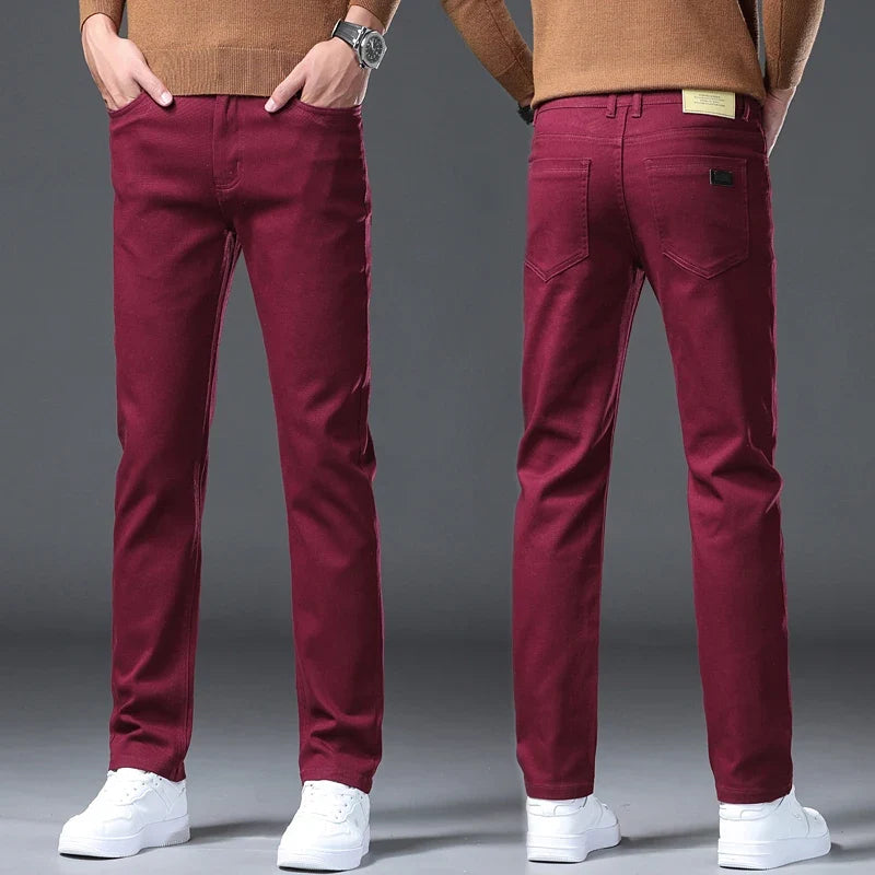 Men’s Korean Style Slim Straight Jeans Spring Cotton Stretch Denim Pants Comfort Fitted Casual Fashion Soft Male Daily Trousers