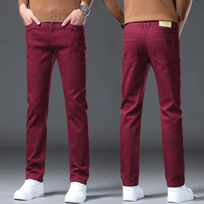 Men’s Korean Style Slim Straight Jeans Spring Cotton Stretch Denim Pants Comfort Fitted Casual Fashion Soft Male Daily Trousers