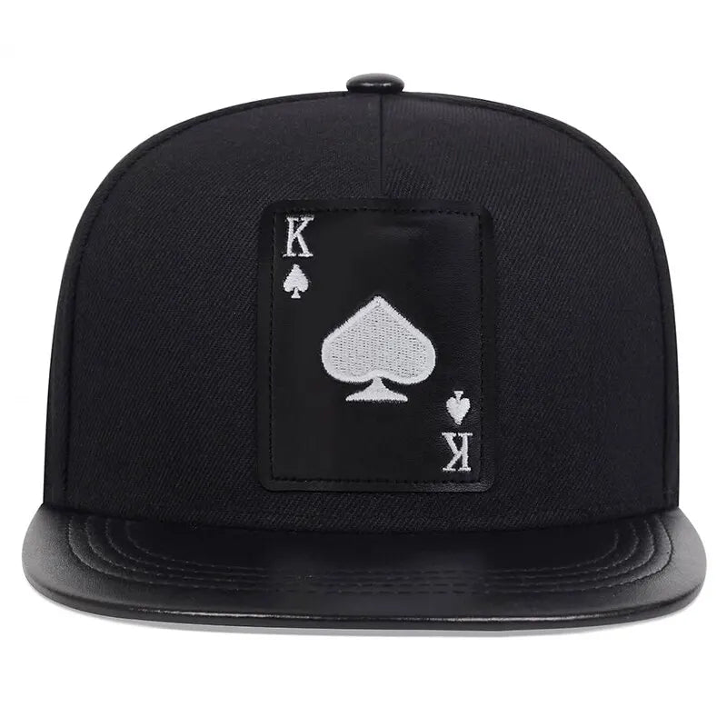 Pu Leather Playing Card Peach Heart K Embroidery Hip-hop Hats Outdoor Adjustable Casual Baseball Caps Sunscreen Hat