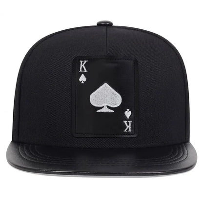 Pu Leather Playing Card Peach Heart K Embroidery Hip-hop Hats Outdoor Adjustable Casual Baseball Caps Sunscreen Hat