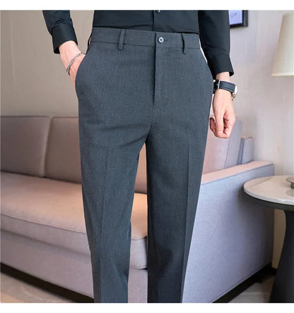 2026 Spring Summer New Men's Casual Pants Luxury Slim Fit Solid Color Fashion Business Suit Pants Formal Office Social Trousers