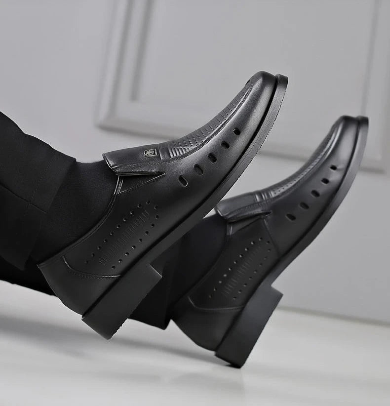 Hollow Breathable in Summer Round Toe Dress Shoes Man Soft Leather Casual Footwear 2025 Style Gentleman New Social Shoe for Men