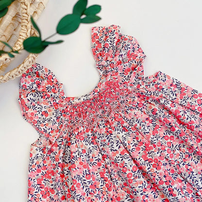 Summer Floral Smocked Vest Dress for Girls Vestidos European Style Baby Dresses Soft Breathable Cotton Children Beach Dress