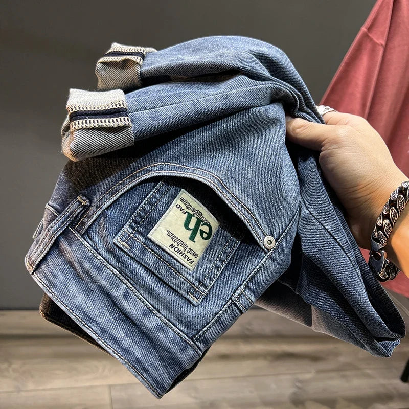 Men's Loose Harem Jeans Classic Blue Fashion Elastic Tapered Small Feet Denim Pants Streetwear Youth Ankle Length Trousers