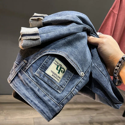 Men's Loose Harem Jeans Classic Blue Fashion Elastic Tapered Small Feet Denim Pants Streetwear Youth Ankle Length Trousers