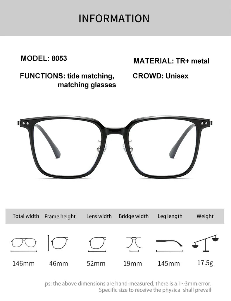 Simple Fashion Large Frame Geometric Square Glasses Can Be Customized Prescription Anti-blue Light Glasses Reading Glasses